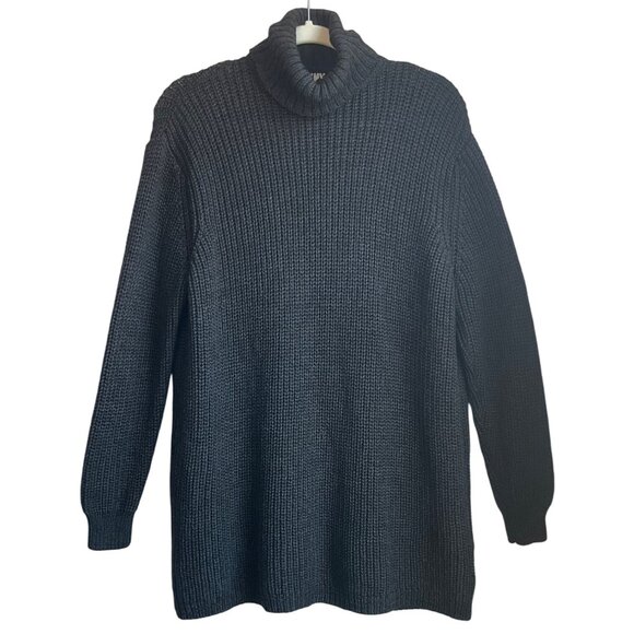VTG DKNY Unisex Small Black Chunky Oversized Turtleneck Sweater Wool - Picture 7 of 9